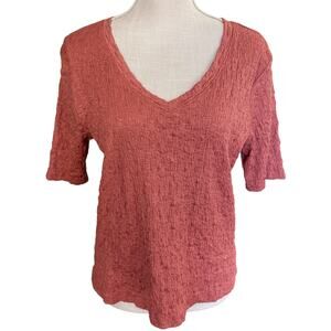 Simply Vera Wang Large Orange Textured/Crinkle V Neck Top